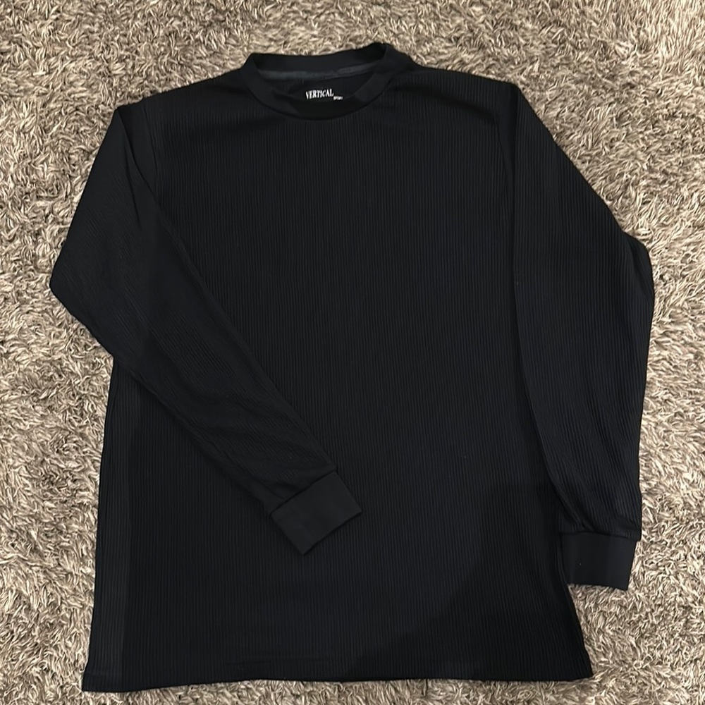 Vertical Men's Black Long Sleeve Thermal Waffle Knit Shirt